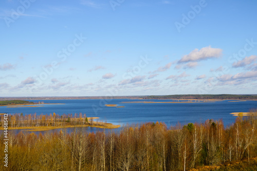 View from above the lake. Beautiful autumn forest.