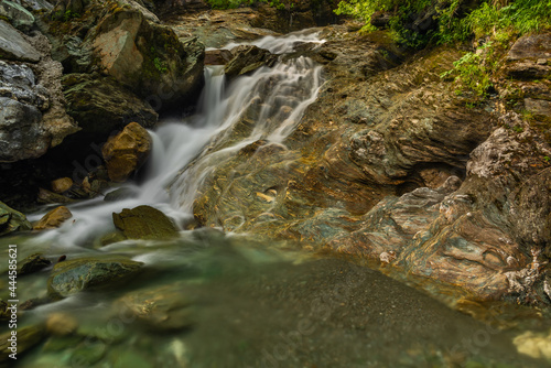 Nice color clean creek near Wolfau village in summer hot day