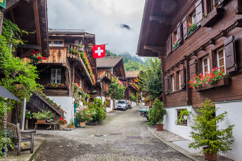 Old town in Brienz on Brienzer Lake in Switzerland