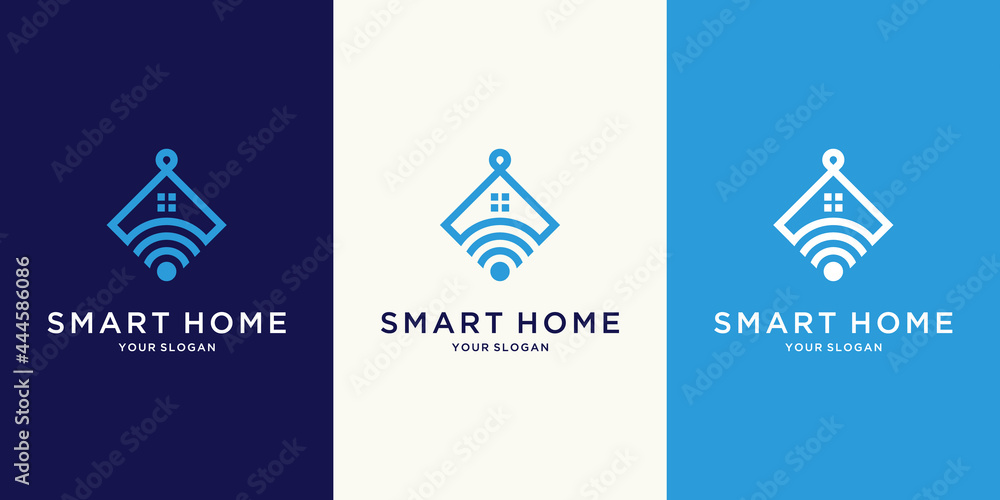 smart home tech logo with line art style smart home tech logo with line art style