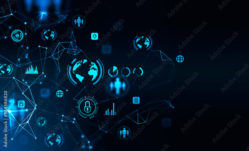 Business icons with neon lighting on dark blue background Business icons with neon lighting on dark blue background