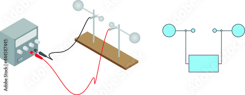 Hertz metallic spheres experiment isolated vector ilustration and diagram.