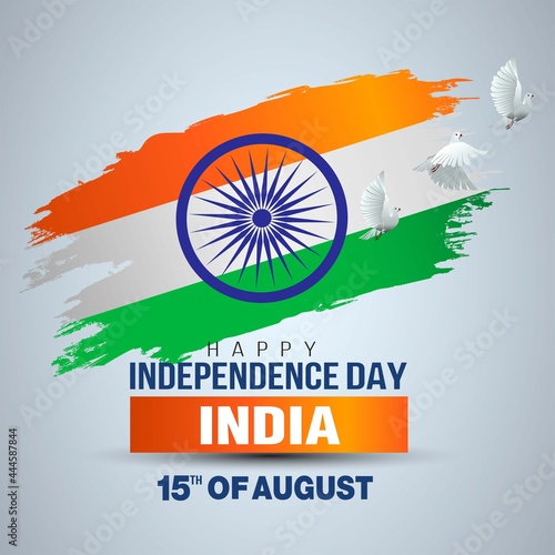 happy independence day India. poster, banner, template design. indian flag brushed and flying pigeon background. vector illustration