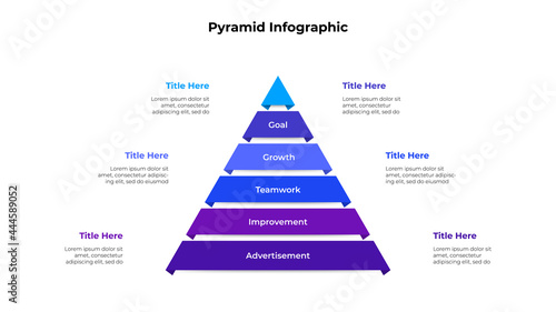Creative pyramid infographic with 6 options or steps. Template for business presentation. Vector info graphic element