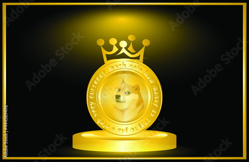 Doge coin frame with golden crown and shinning effect, shiba Inu coins, doge coin, doge to the moon, for web, banner, sign, etc. vector eps10