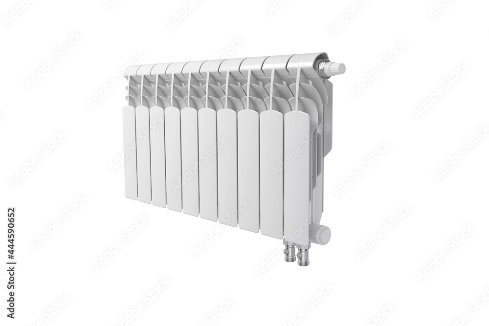White Radiator battery heating mocup on white background. Iron And Aluminum  Central Heating Battery Radiator with many sections. Electric panel heater  with thermostat. Single gray water radiator. Stock Photo | Adobe Stock