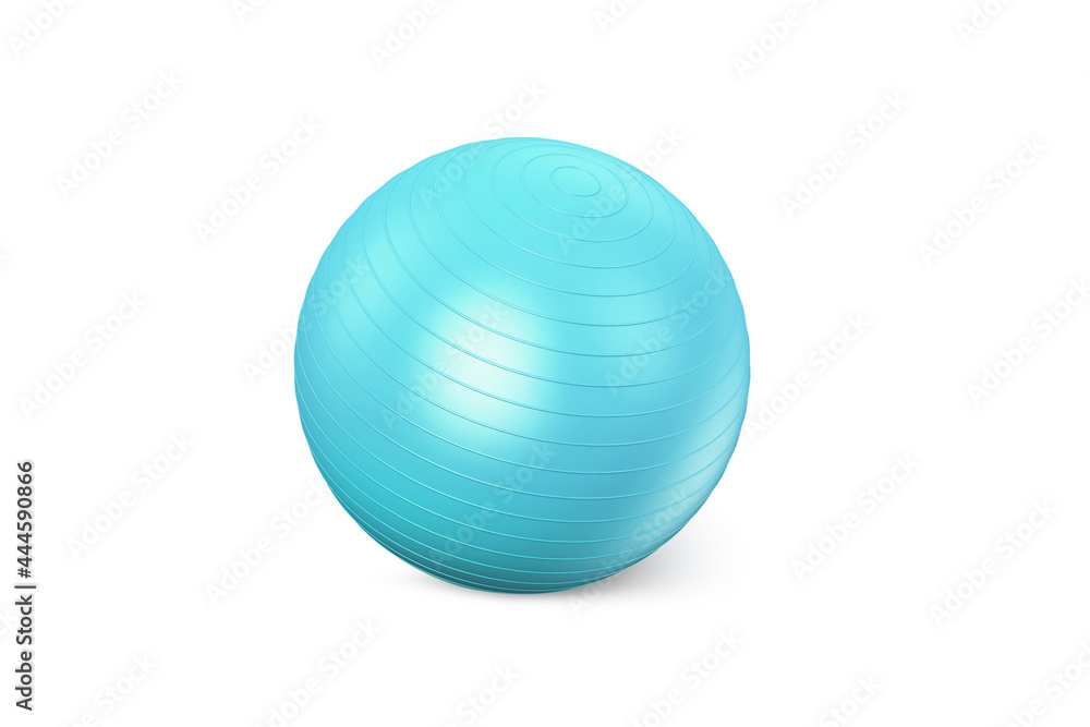 Blue fitness ball isolated on white background. Pilates training ball. Fitball 3D rendering model for gymnastics exercises. Gym ball Blue fitness ball isolated on white background. Pilates training ball. Fitball 3D rendering model for gymnastics exercises. Gym ball