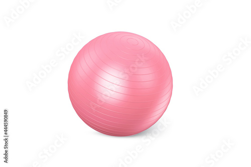 Pink fitness ball isolated on white background. Pilates training ball. Fitball 3D rendering model for gymnastics exercises. Gym ball