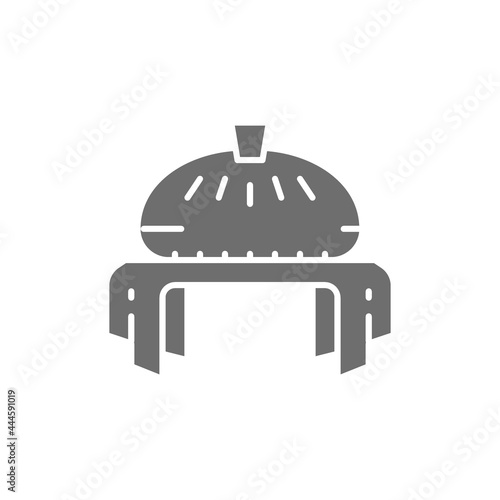 Traditional ukrainian wedding bread, embroidered ethnic towel gray icon.