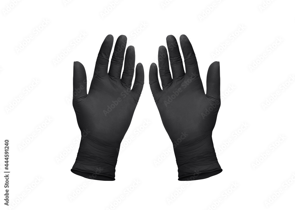 Medical nitrile gloves.Two black surgical gloves isolated on white