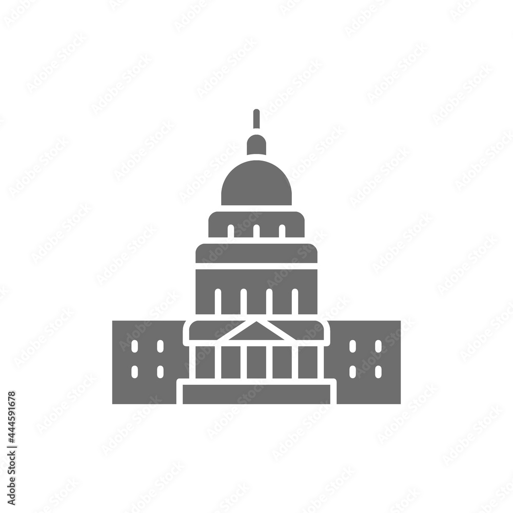 United States Capitol, famous American buildings grey icon.