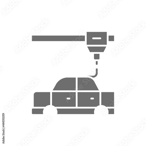 3d printing a car parts, industrial printer grey icon.