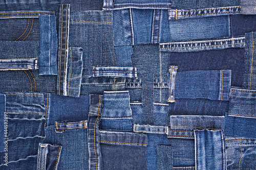 Blue jeans scraps abstract textured background photo