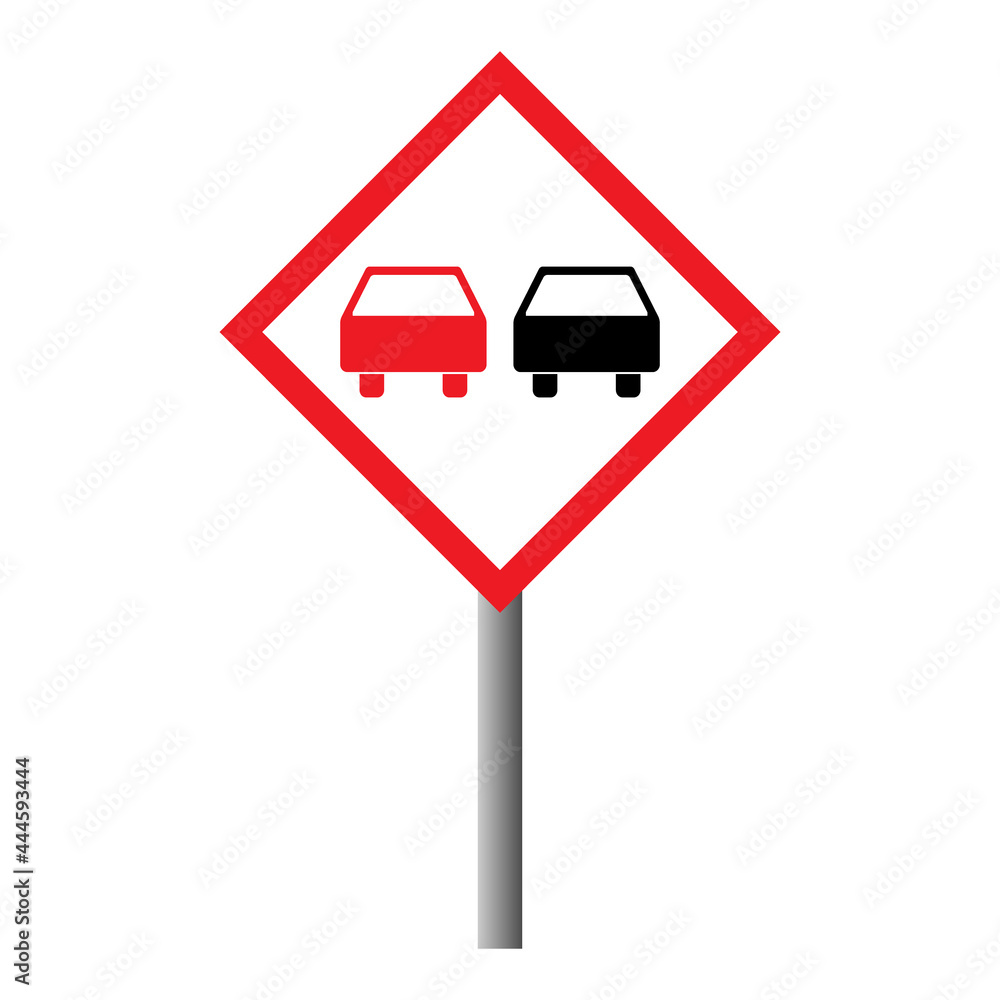 No overtaking warning road, prohibition transportation icon, car forbidden information vector illustration No overtaking warning road, prohibition transportation icon, car forbidden information vector illustration