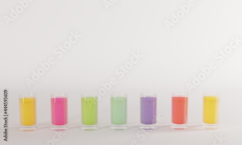 multi colored water glass white background