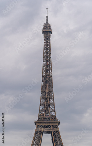 Paris, France - 25 06 2020: Champ-de-Mars: View of Eiffel Tower from the Champ-de-Mars