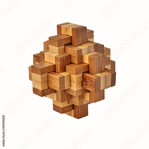 Wooden cube logical game isolated on white background