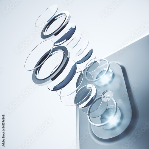 Photography Decomposed smart phone camera lens on white background
