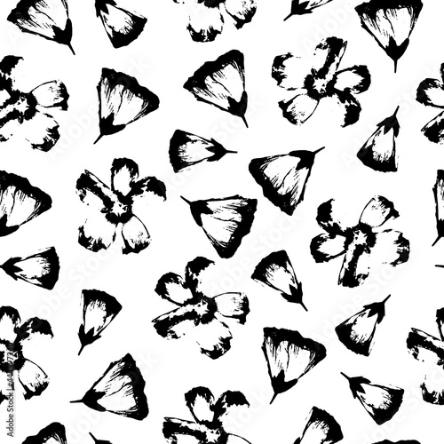 Vector seamless pattern with hand-drawn flowers on white background.