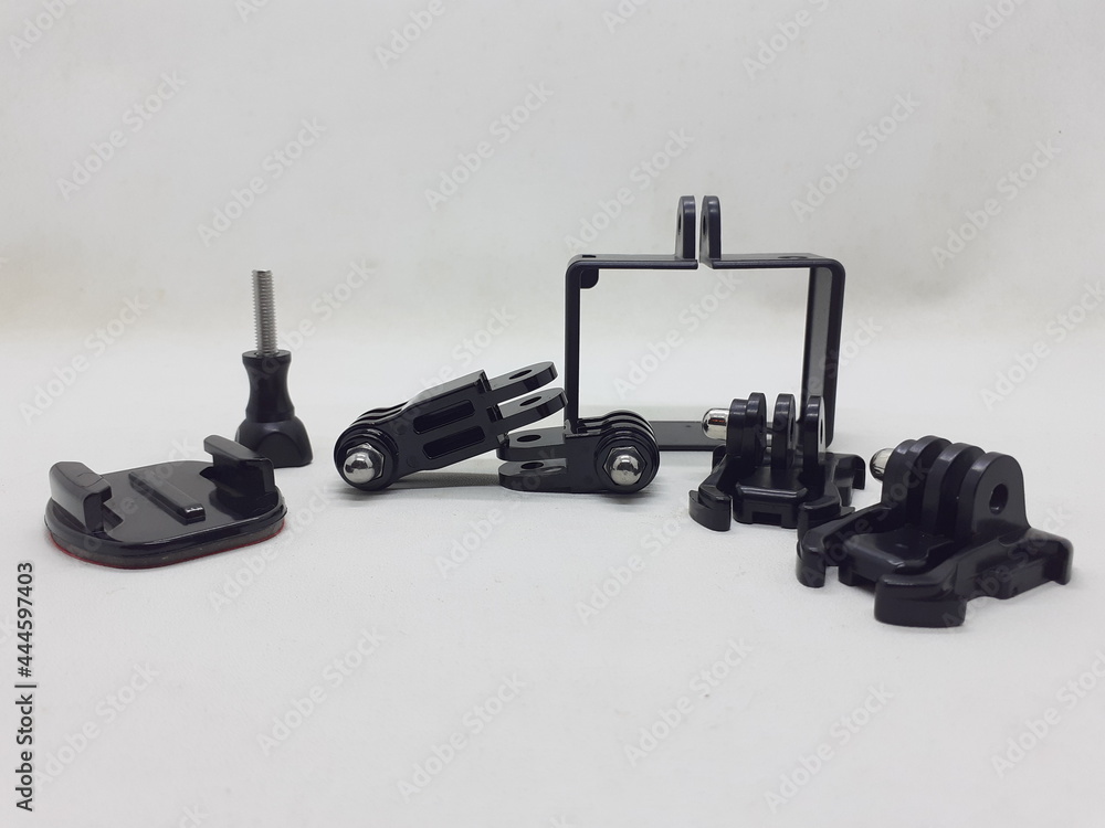 Fototapeta premium Sport Action Camera and Accessories in White Isolated Background