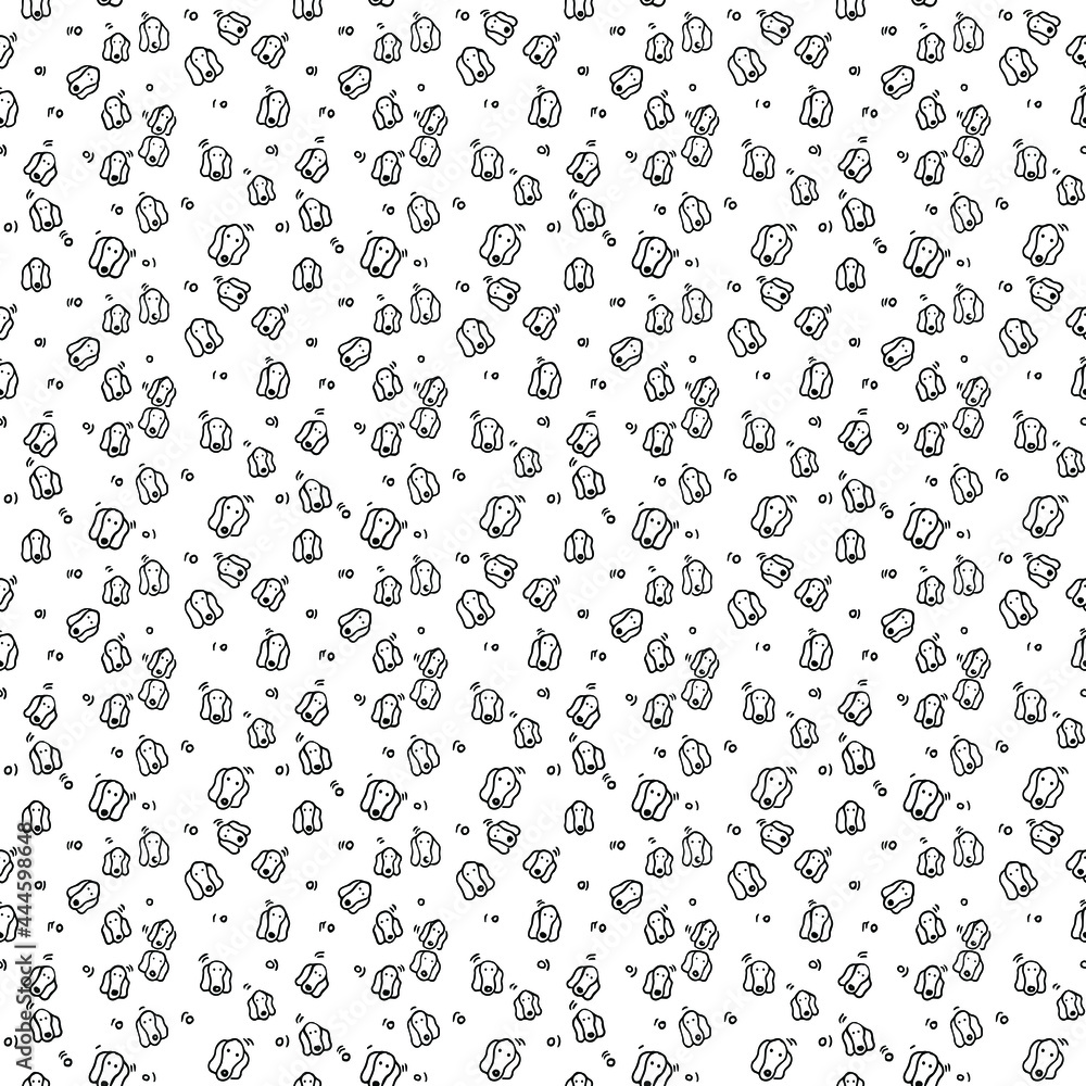 Seamless vector pattern with dogs. Doodle vector with puppies on white background. Vintage pattern with dogs icons, sweet elements background for your project