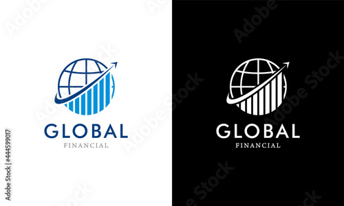 Global Finance in globe rotate arrow logo concept design template Ilustration vector graphic