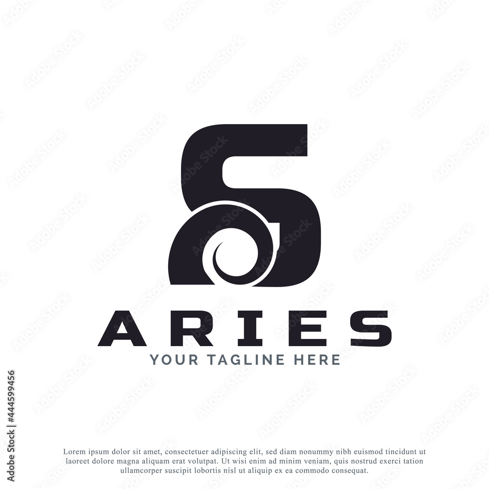 Initial Letter S with Goat Ram Sheep Horn for Aries Logo Design Inspiration. Animal Logo Element Template Initial Letter S with Goat Ram Sheep Horn for Aries Logo Design Inspiration. Animal Logo Element Template