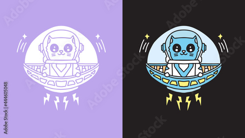 cute cat astronaut on spaceship. illustration for t-shirt, poster, logo, sticker, and merchandise.