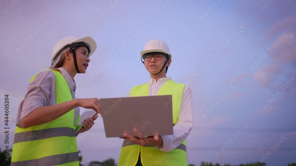 A professional senior constructor giving a job explanation to young trainee on construction site, happy teamwork, young female architect discussing on possible designing as clients required, A professional senior constructor giving a job explanation to young trainee on construction site, happy teamwork, young female architect discussing on possible designing as clients required,