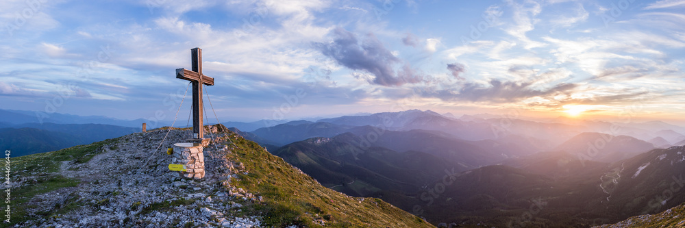 Panorama mountain summit view during sunset Panorama mountain summit view during sunset