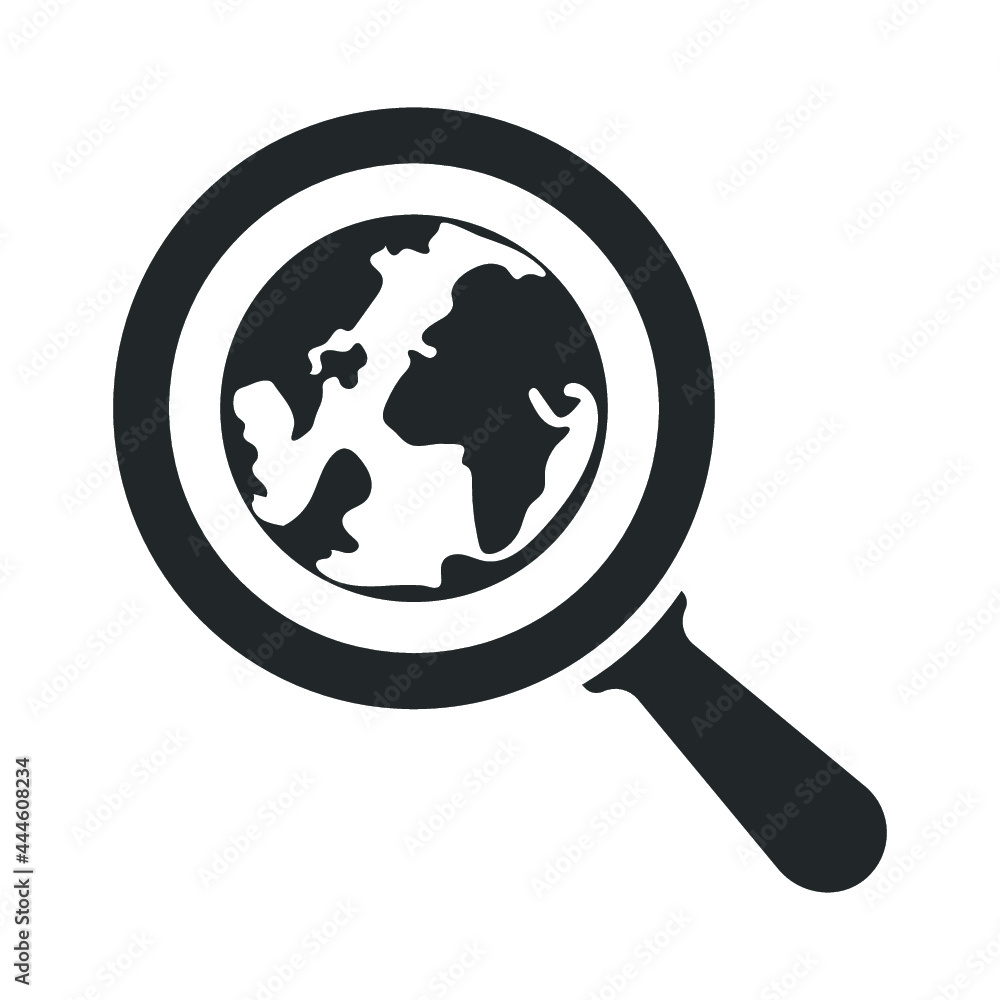 magnifying glass on the world map magnifying glass on the world map