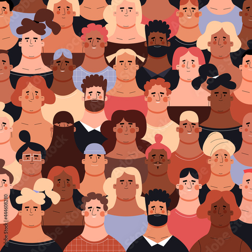 Crowd of people with different skin colors and different nationalities in a trendy style. Vector illustration