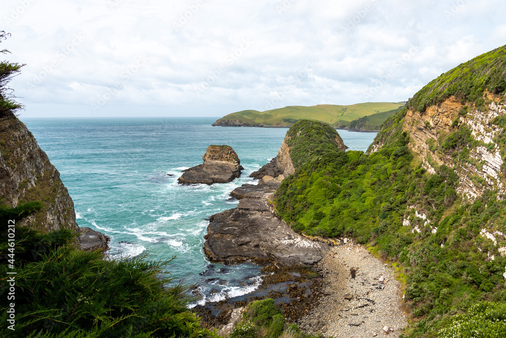 Landscape at Penguin bay on the way to Jacks Blowhole, New Zealand Landscape at Penguin bay on the way to Jacks Blowhole, New Zealand