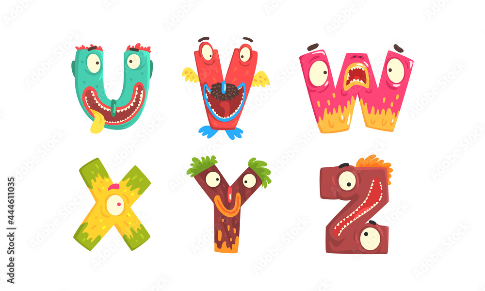 Monster Alphabet with Funny Capital Letter Having Open Toothy Mouth Vector Set