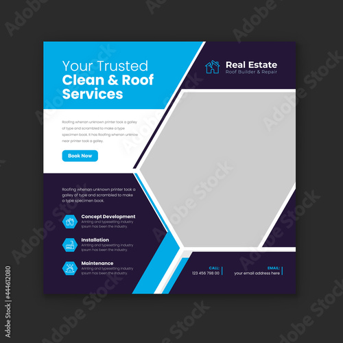 Roofing Company Storm Damage  Social Media Post design. Roofing services Instagram post template
