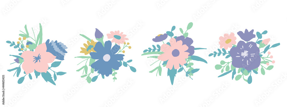 手書きの草木と花 夏カラーの花束 ベクターイラスト Handwritten Vegetation And Flowers A Bouquet Of Summer Colors Vector Illustration Stock Vector Adobe Stock