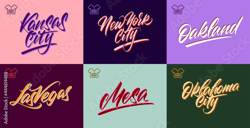 Canvas Print Vintage handwritten brush lettering of America cities