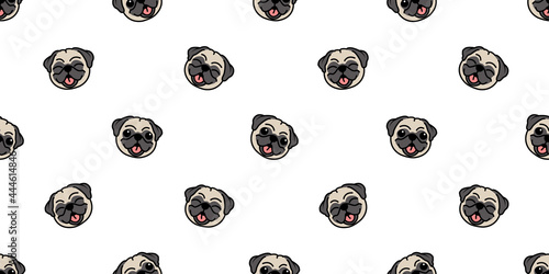 Cute pug dog cartoon seamless pattern, vector illustration.