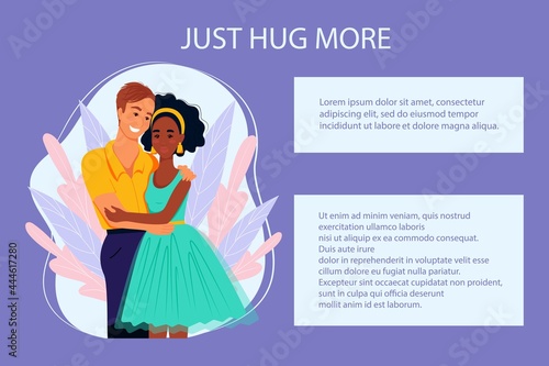 Multiracial couple in love, banner in support of multiracial couples, vector illustration in flat style. Multiethnic family.