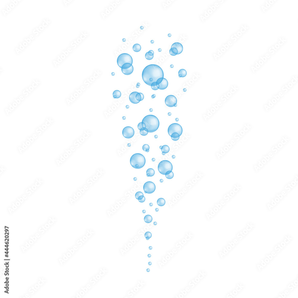 Blue transparent bubbles. Effect of fizzy sparkling water, soap or cleanser foam, aquarium or sea oxygen stream, bath sud. Vector realistic illustration. Blue transparent bubbles. Effect of fizzy sparkling water, soap or cleanser foam, aquarium or sea oxygen stream, bath sud. Vector realistic illustration.