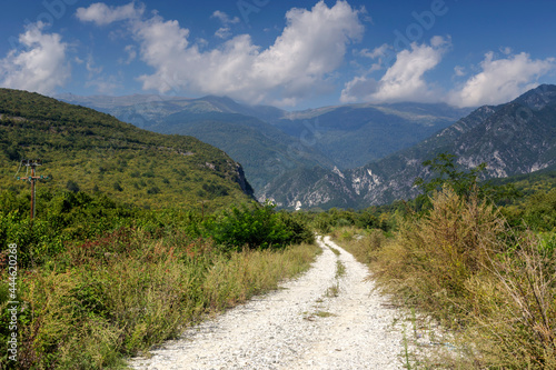 Walking path in the mountains forest (Central Macedonia, Greece)