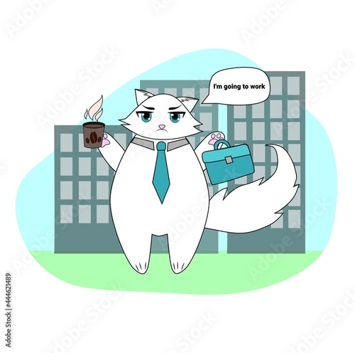 Anime cat goes to work. Going to work. Аниме кот идет на работу.