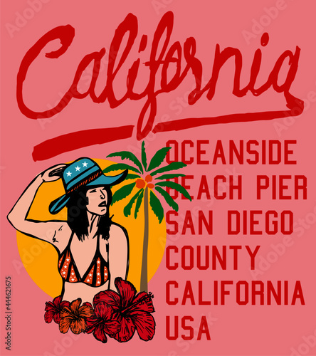 California beach girls graphic design vector art