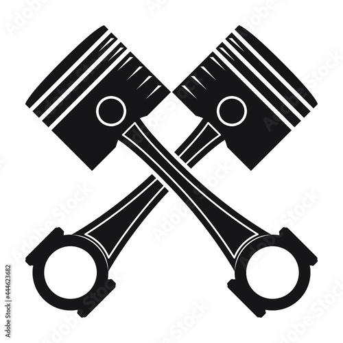 Ремонт двигателя. Automotive piston with connecting rod silhouette. Vector badge for a car workshop.