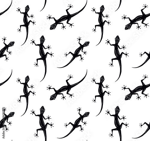 Vector seamless pattern of hand drawn doodle sketch black lizard isolated on white background