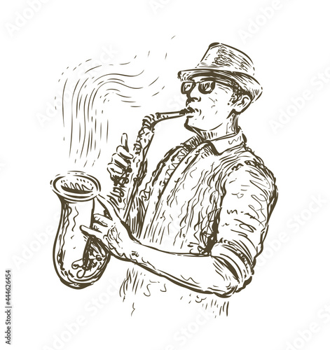 Jazz saxophone player sketch. Music concept in vintage style