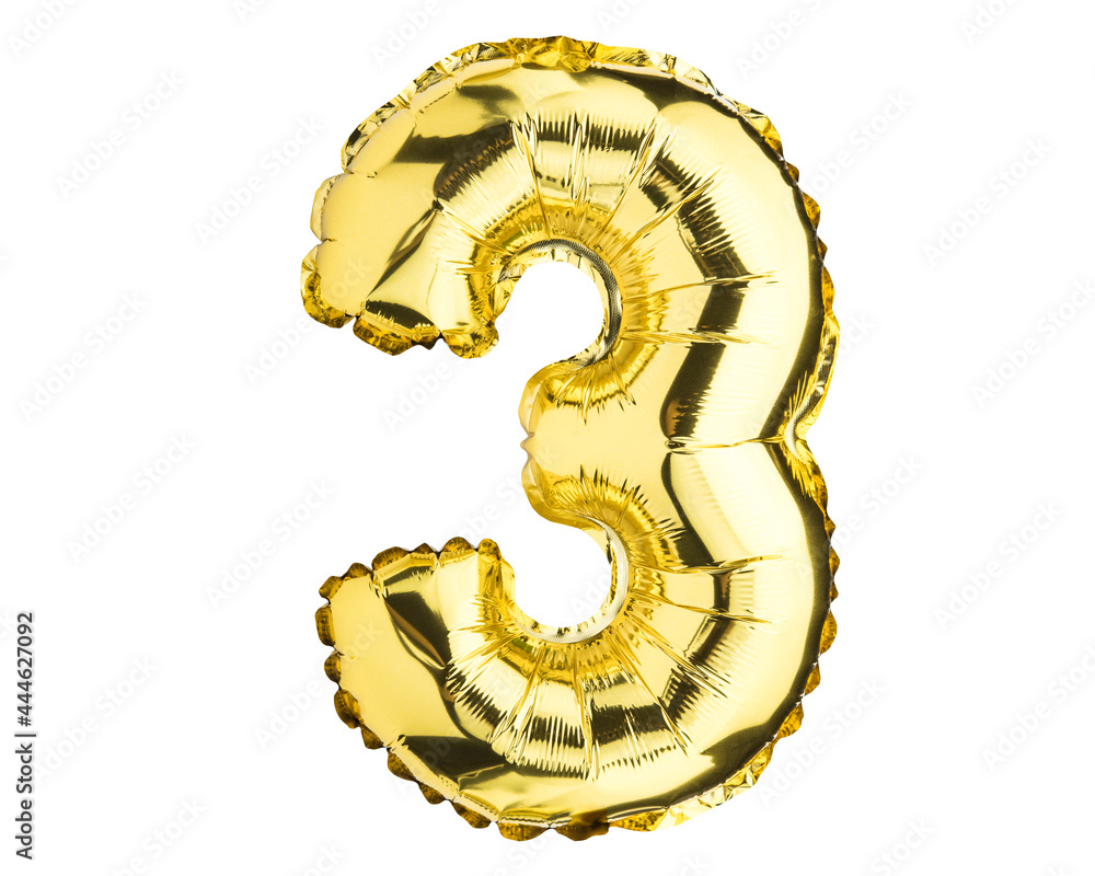 Three 3 balloon. Helium balloon. Golden Yellow foil color. Number 33. Good for Birthday Party, greeting card, Sale, Advertising, Anniversary. High resolution photo. Isolated on white background. Three 3 balloon. Helium balloon. Golden Yellow foil color. Number 33. Good for Birthday Party, greeting card, Sale, Advertising, Anniversary. High resolution photo. Isolated on white background.