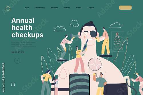 Annual health checkups - medical insurance illustration. Modern flat vector