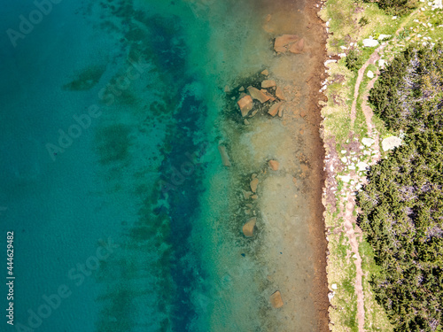 Aerial view of Muratovo lake, Pirin Mountain, Bulgaria © Stoyan Haytov