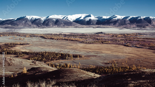 Top view of the landscape in mountains of Republic Altai, Russia.